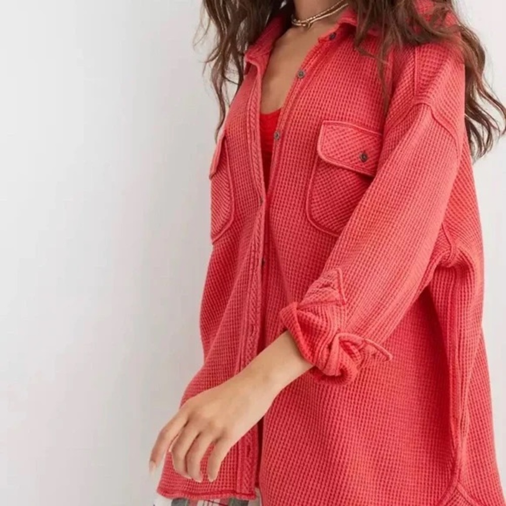 Aerie Lumberjane Waffle Shirt Holiday Red Size M